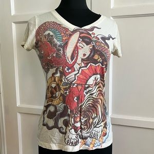 Geisha Tiger Dragon Graphic Tee Size M